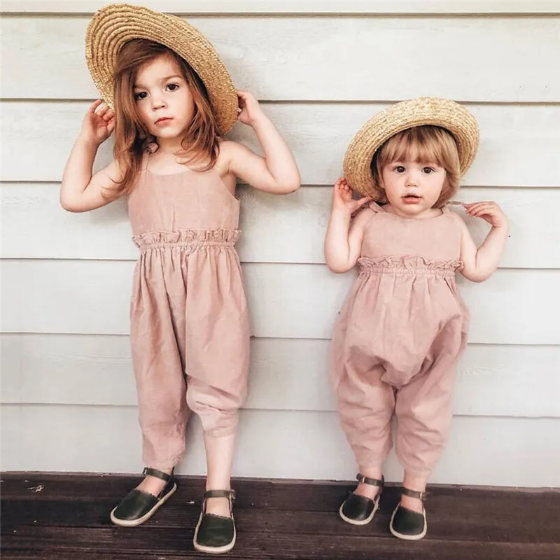 

1-5T Summer Toddler Kids Baby Girl Romper Sleeveless Solid Strap Jumpsuit Elegant Cute princess clothing Boho beach Outfits