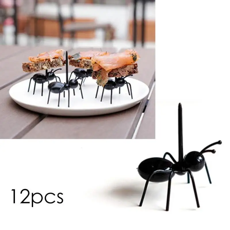 

12pcs Cute Mini Ant Fruit Fork Plastic Snack Cake Dessert Forks Ant Toothpick Reusable Multiple Use Tableware Forks Design A45