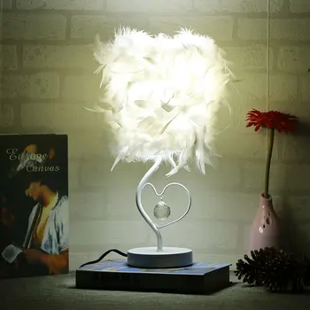 

Portable Feather Metal Rhinestone Bedroom Living Room Table Desk Lamp Bedside Light Decorative Lamp