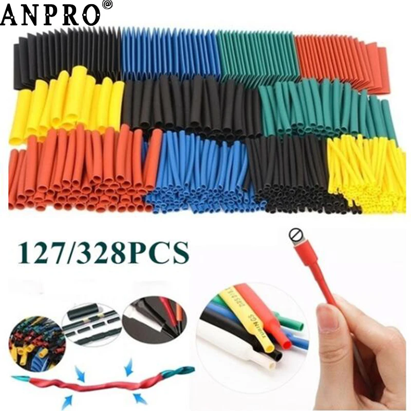 

Anpro 164/328/530 pcs Set Polyolefin Shrinking Assorted Heat Shrink Tube Wire Cable Insulated Sleeving Tubing Set
