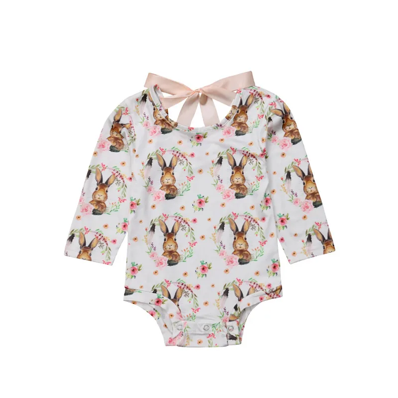 

Newborn Baby Girls clothes bow casual Animal print Long Sleeve Jumpsuit round neck backless kids Toddler Bodysuit one pieces