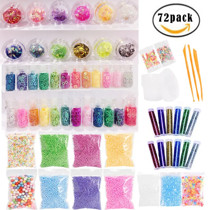 Najtaniej 72 73 Pack Making zestawy materiały dla Slime Stuff Charm Fishbowl koraliki Glitter perły DIY Handmade kolor piankowa piłka materiał zestaw