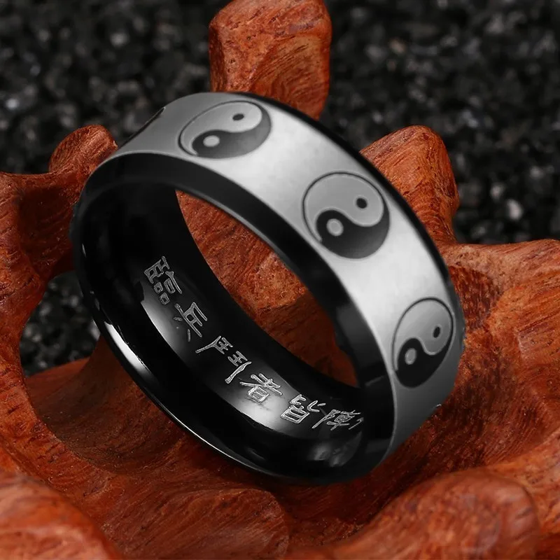 Vnox традиционные китайские Ying кольца Янг для мужчин и женщин 8 мм Черный Нержавеющая сталь изгнание сплетни мужской молитва ювелирные изделия