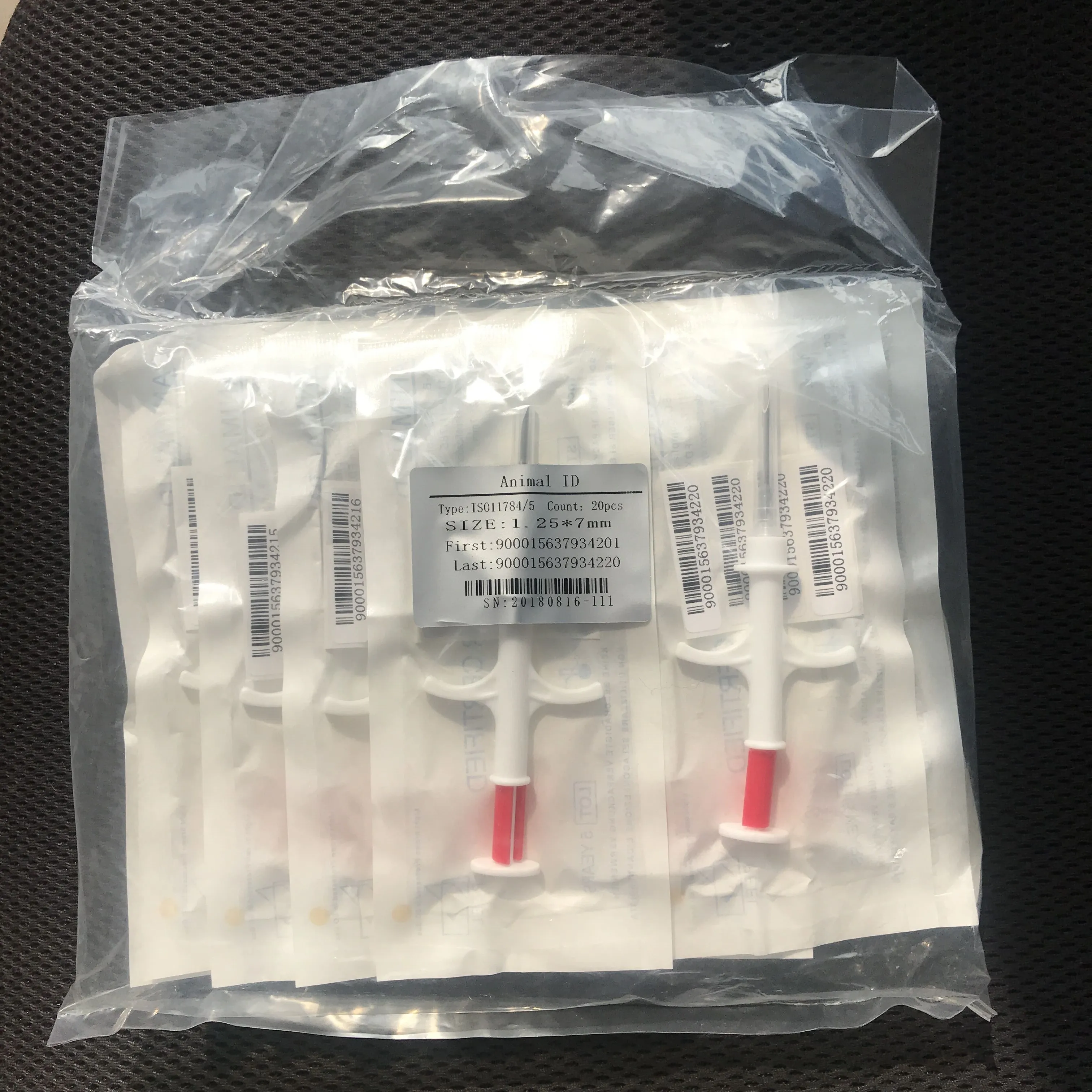 1.25x7mm dog microchip animal syringe ID implant pet chip needle vet RFID injector PIT tag for