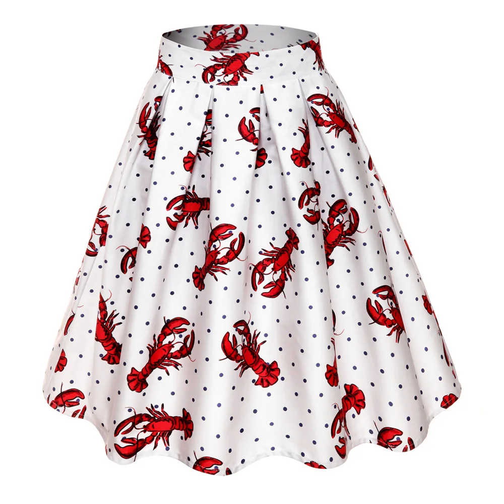 Kenancy White Animal Fish Print Women Skirts Summer Dot High Waist