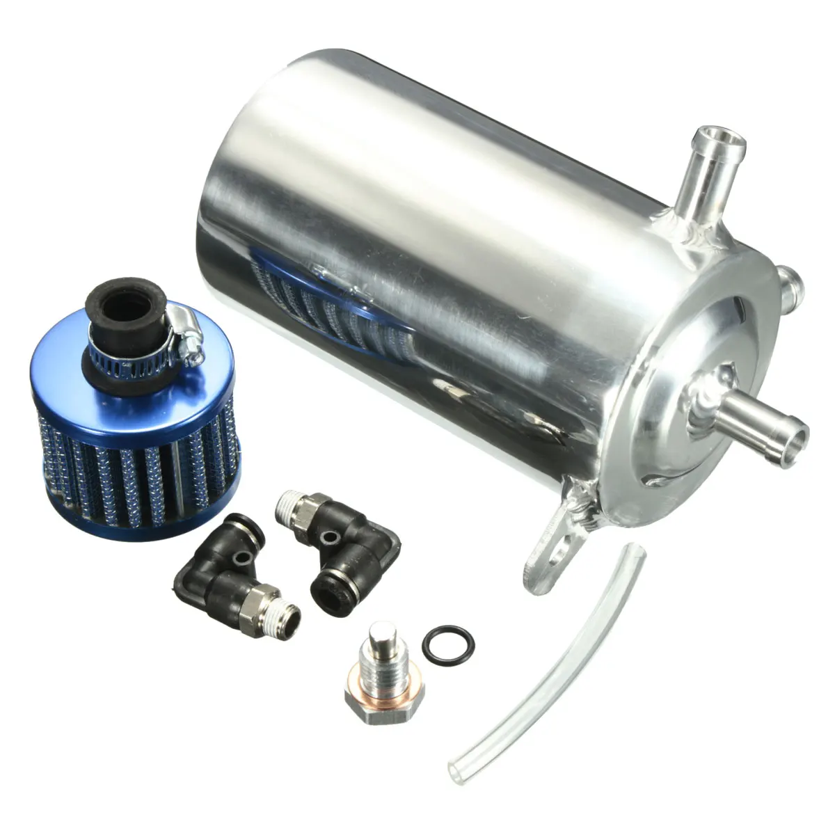 

Car Universal Aluminum Alloy 0.5L Oil Catch Fuel Tank CAN With Breather Air Filter Round