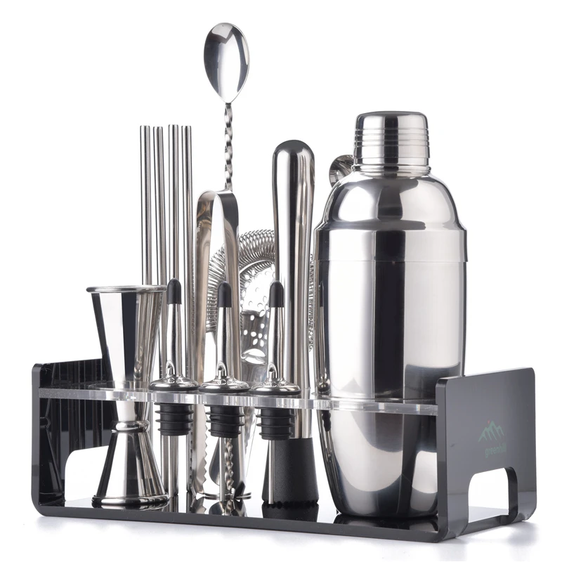 

Greenhill Premium Barware Set, 15 Pieces including Shaker, Jigger, Ice Tong, Strainer, Pourer, Muddler, Straw, Spoon & Holder