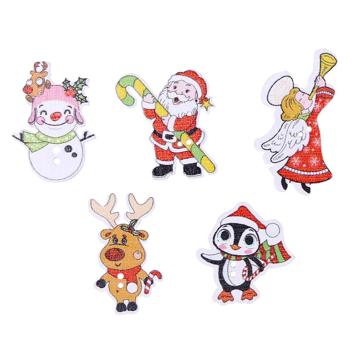 

50Pcs Christmas Wood Buttons Santa Claus Mixed DIY Snowman Decorative Elk Accessory Buttons for Crafts Xmas Clothes