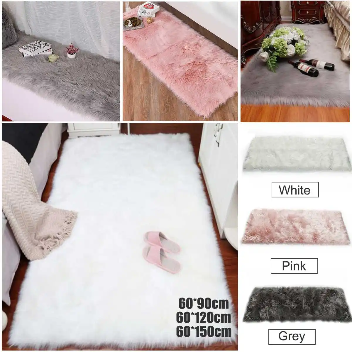 

Silky Fluffy Rug Blanket Floor Mat Cushion Living Room Decor Home Bedroom Bathroom Fake Wool Long Floor Carpet Cushion