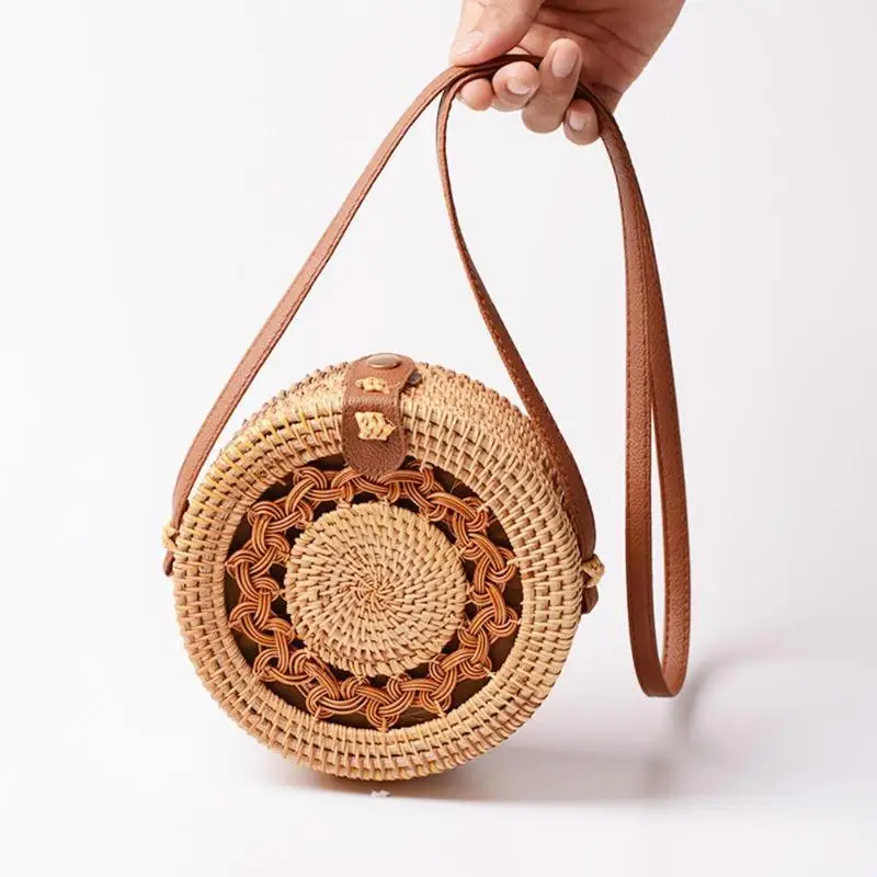 

Simple Design Round Straw Bags Women Summer Rattan Woven Beach Crossbody Shoulder Bag for Ladies Casual Messenger Handbags