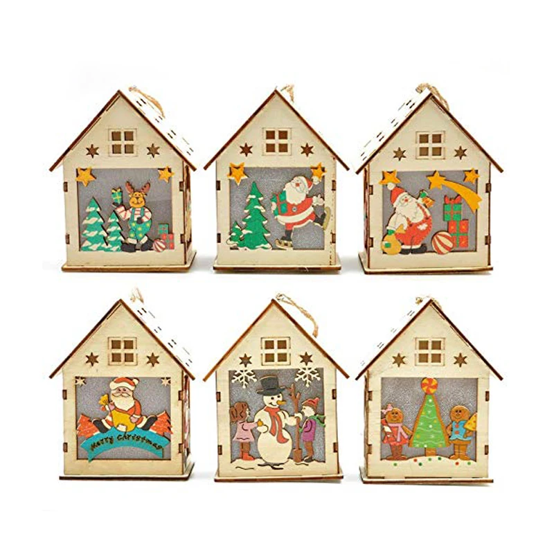 

3 Pack Christmas Ornaments Luminous Cabin Led Light Wood House Pendant Cabins Wall Hanging Christmas Tree Decoration Xmas Gift