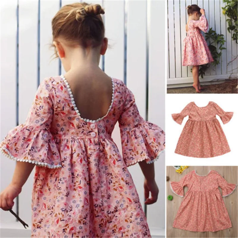 

Pudcoco Floral Baby Girls Dress Lace Flare Sleeve Party Wedding Pageant Bridesmaid Princess Dress Cotton Kids Clothes 3-6T