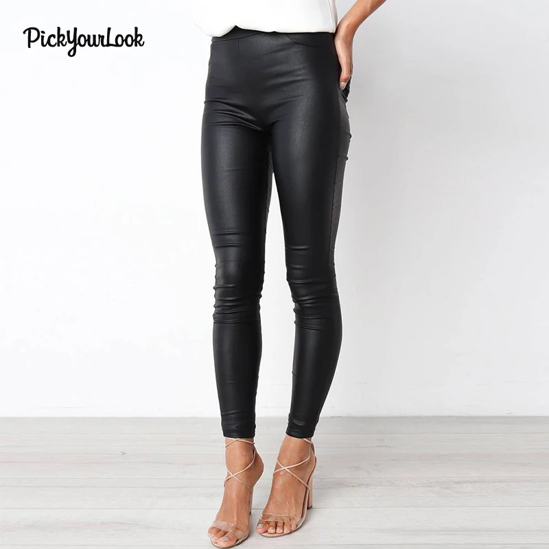 

PickyourLook Leather Pants Women Trousers PU Skinny Stretch Pencil pantalon femme High Waist Pants Casual Leggings Elastic Pant
