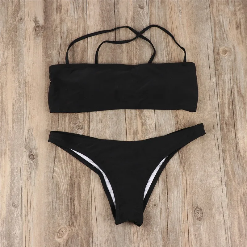 

Swimwear Women High Cut Strapless Bikini Set Bandage Cross Swimsuit Women Push Up String Bathing Suit Female Solid Beach Biquini