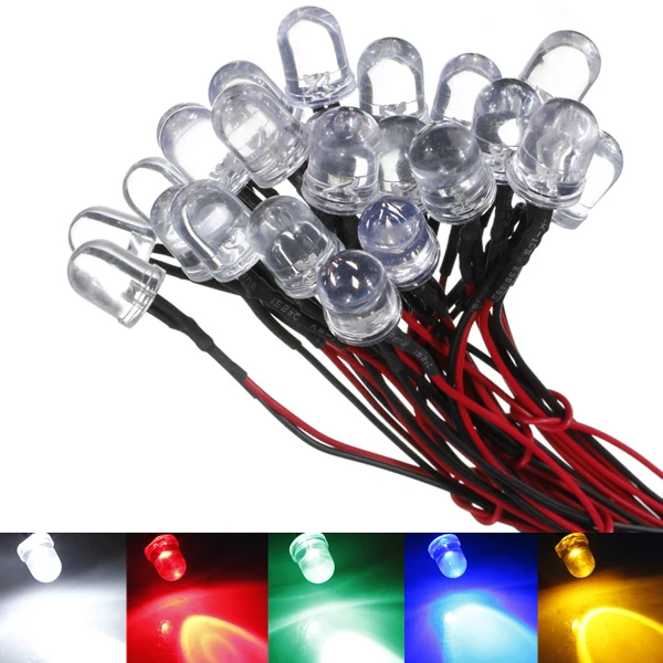 

High Quality 5pcs DC12V 20cm 10mm Pre Wired LED Lamp Light Bulb Energy Saving Emitting Diode 5 Colors