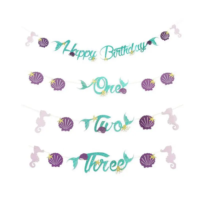 

Mermaid Theme Number Birthday Banner Baby 1-3 Birthday Party Lava Creative Letters Banner Decorations Super-flash Cardboard