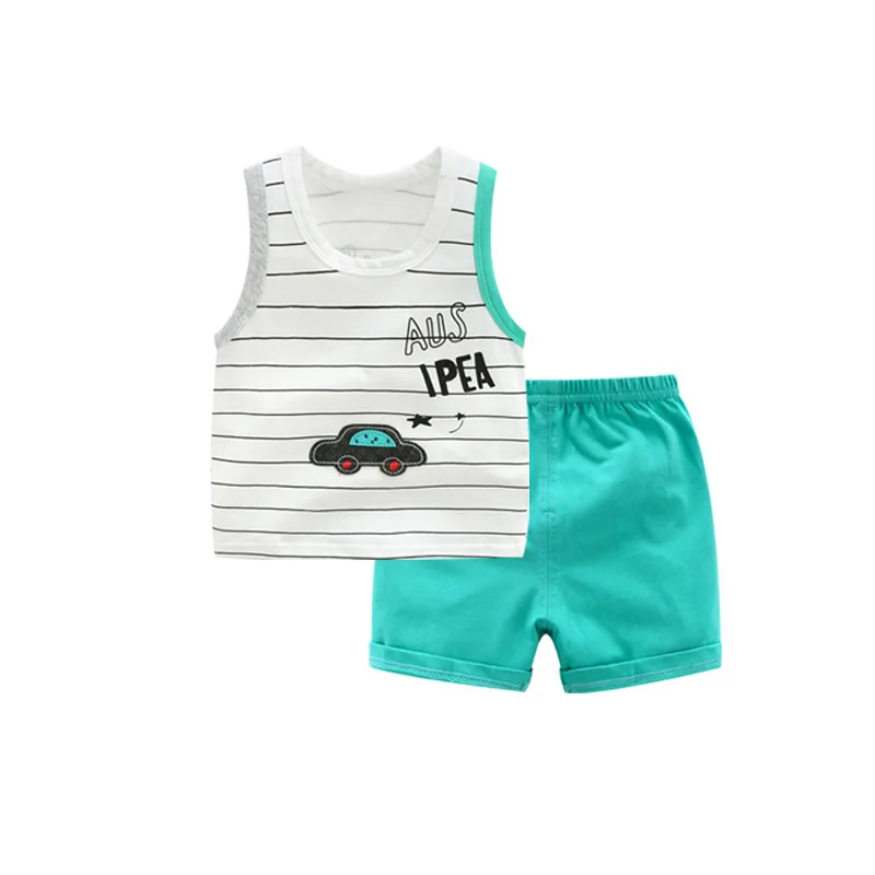 2Pcs/set Baby Boys Vest Suit Summer Thin Car Printed Vest+shorts