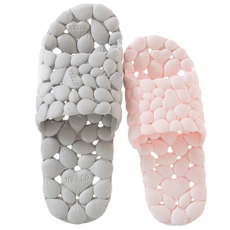

Summer Women PVC Home Slippers Lovers Hollowed Out Soft Message Flip Flops Indoor Men's Bathroom Sandals Unisex Badslippers