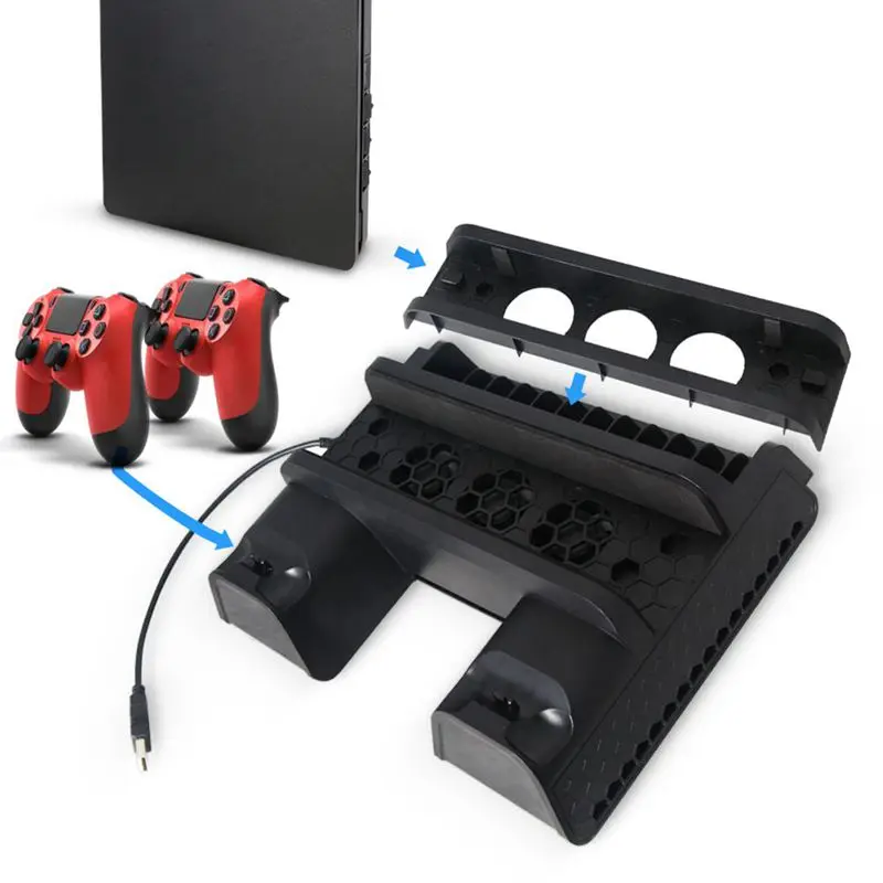 Оригинальная вертикальная подставка с охлаждающим контроллером вентилятора зарядная станция 2 порта usb-хаб диски для хранения для Playstation 4/PS4 Slim/P