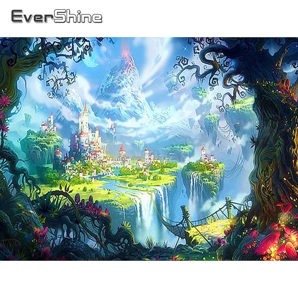 EverShine Cartoon Scenery Diamond Painting Full Square Embroidery Landscape Picture Of Rhinestones Mosaic Gift|Алмазная мозаика| |