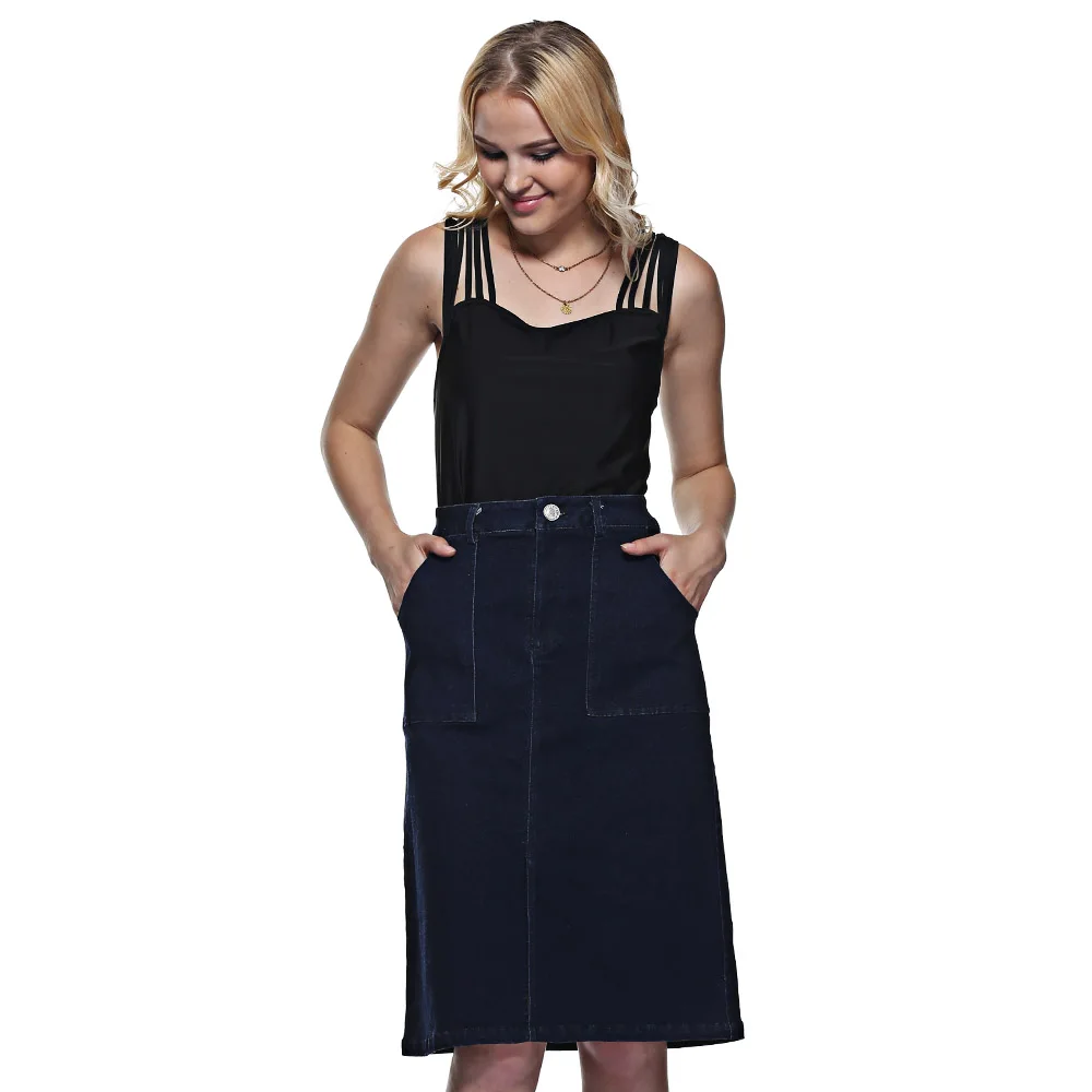 Front Slit Denim Skirt With Pockets-in Skirts from Women's Clothing on ...