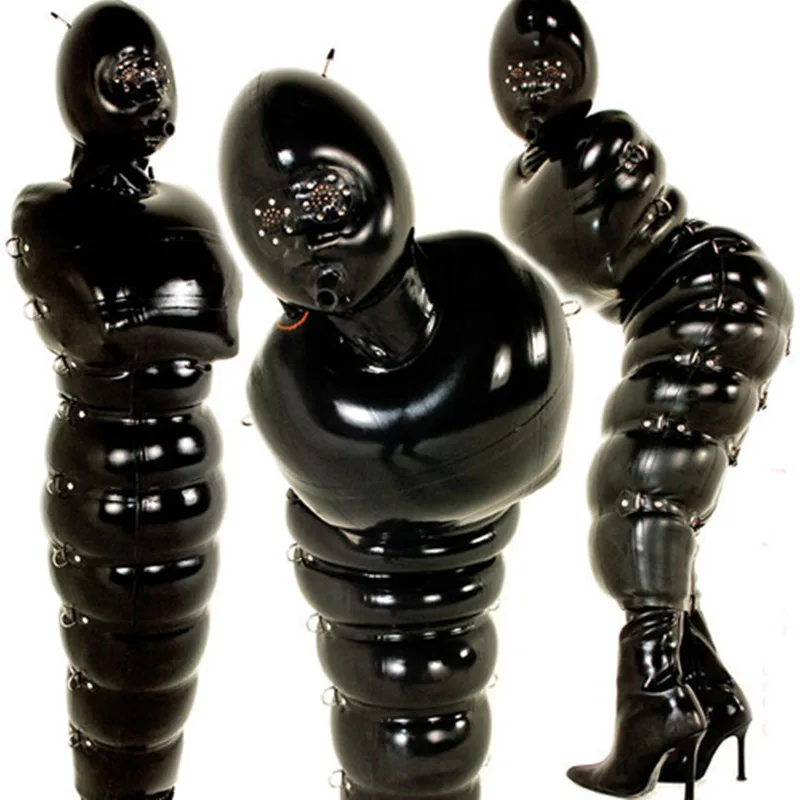 

Latex Rubber Black Catsuit Bodysuit Double layer Mysterious Suit Black Size XXS-XXL
