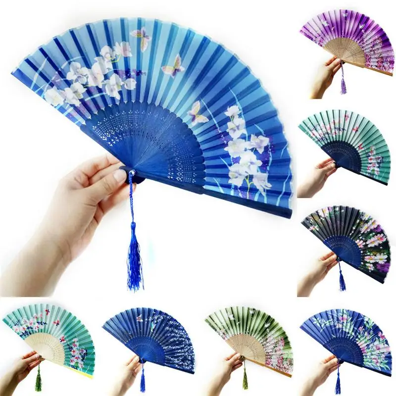 

2019 Dance Folding Fan Handheld Flower Pattern Dancing Fan Chinese Style Folding Fan Antiquity Bronzing Fan