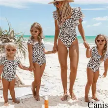 Семейные женские цельные купальники для девочек, 2019 одинаковая пляжная одежда для всей семьи, монокини с леопардовым принтом, купальник с