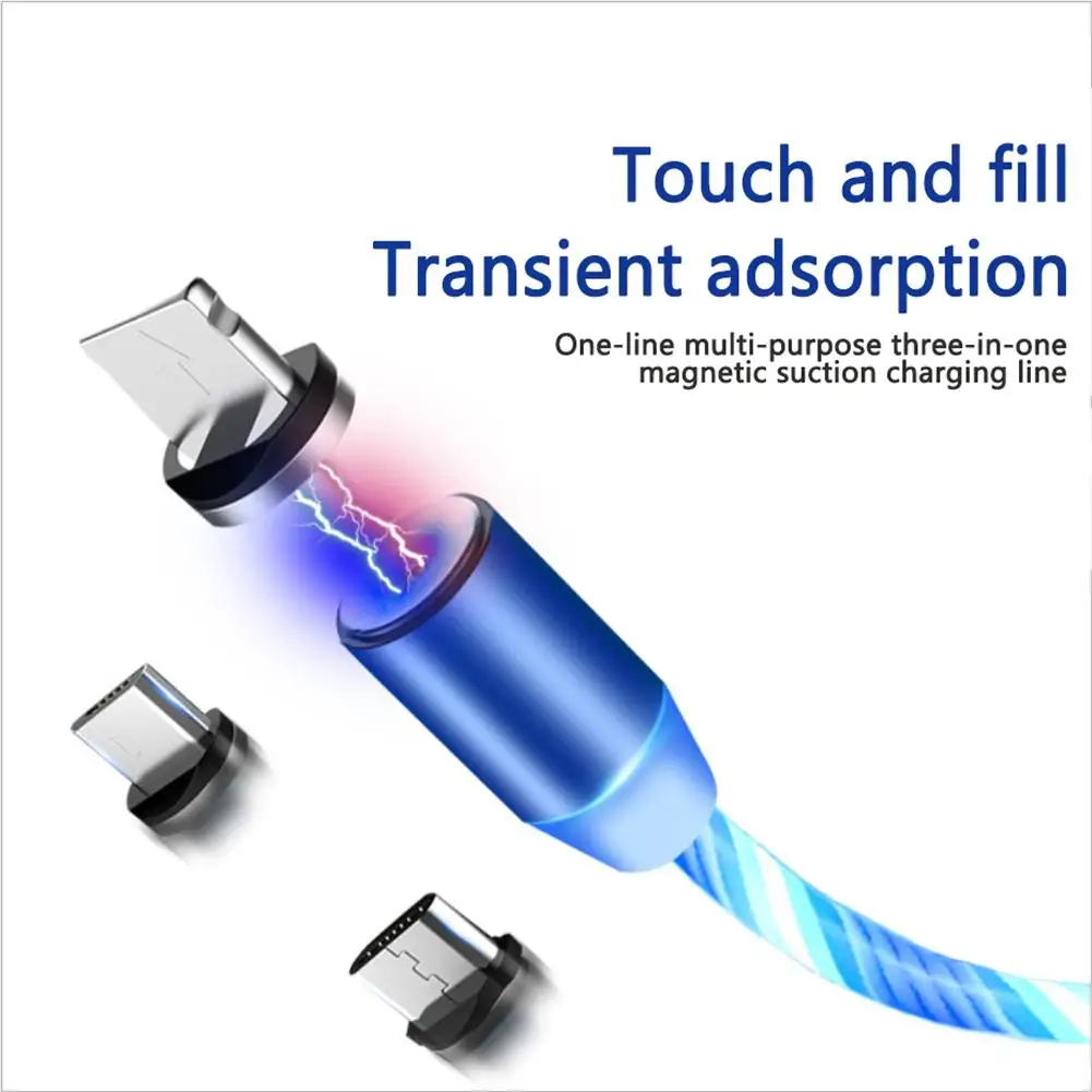 

1M Magnetic Absorption Data Cable For IPhone Type-C Three-In-One 360-Degree Innovative Seven-Color Streamer With Dust Plug
