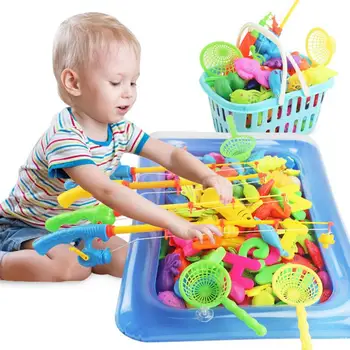 

10/39/41/80 Pcs Children Boy Girl Fishing Toy Set Suit Magnetic Play Water Baby Toys Fish Square Hot Gift For Kids Outdoor Toy