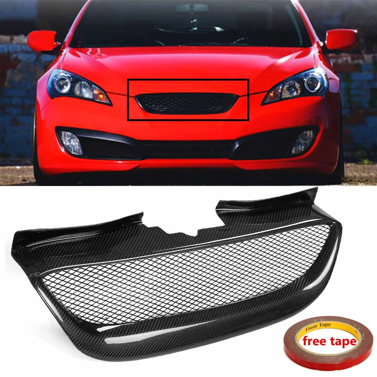 Carbon Fiber Front Bumper Grille Grill for Hyundai 2008-2010-2012 Genesis Coupe