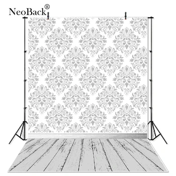 

Thin Vinyl Gray Damask Wall Wood Floor Photography Backdrops photo studio indoor professional Newborn baby photo Background