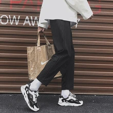 Мужские штаны-шаровары, весенние хлопковые свободные штаны в Вертикальную Полоску, корейские японские уличные панталоны для мужчин