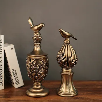 

MRZOOT 2PC Golden Golden Bird Roman Column Decoration Resin Complex Sculpture Home Decoration Retro Creative Magpie Bird Statue
