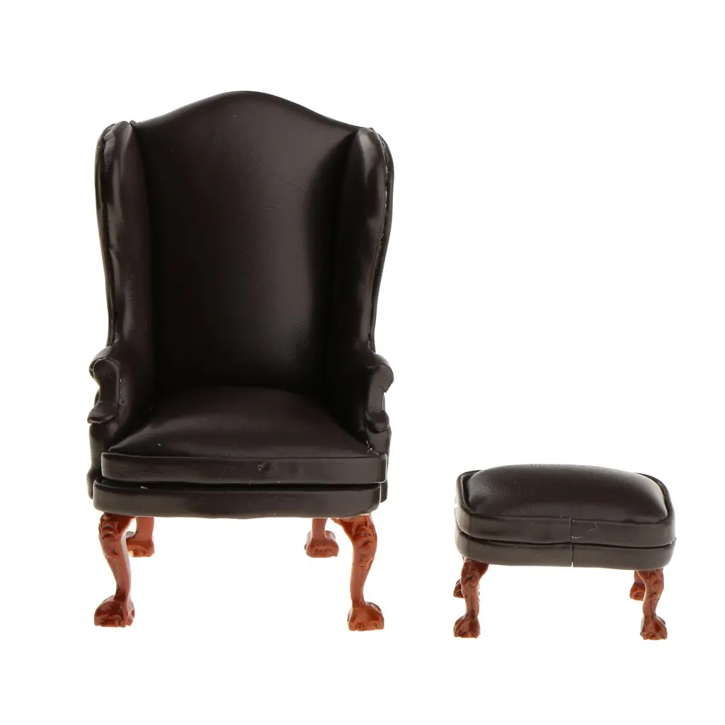 Best 2 Pcs 112 Scale Dollhouse Furniture Chair Ottomans Miniature Doll House Living Room Accessories Toys Gift for Children Kids
