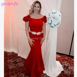YNQNFS M89 шик с плеча цветами ручной работы красное платье Сексуальная Русалка Кристалл платье для мамы невесты атласное платье 2019