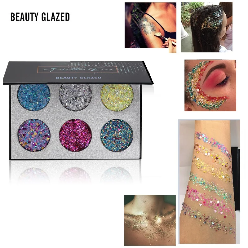 Beauty Glazed блестящие тени для век гелевая Палитра 6 цветов Мерцающая Радуга