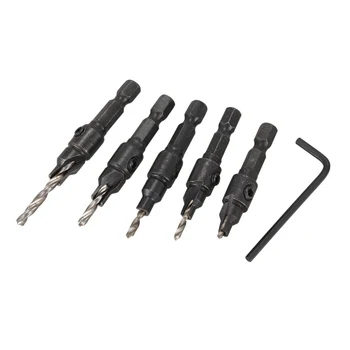 

5Pcs Countersink Drill Woodworking Drill Bit Set Drilling Pilot Holes For Screw Sizes #5 #6 #8 #10 #12
