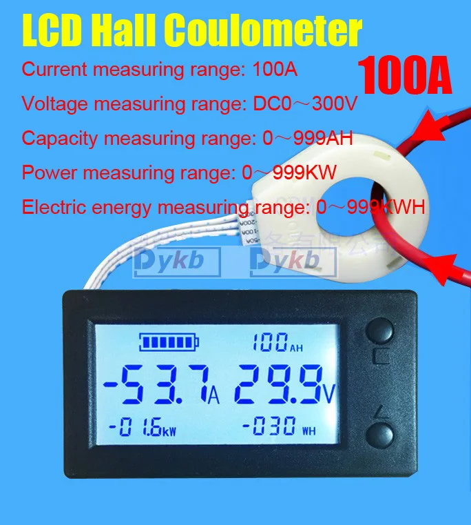 

DC 300V +-100A Battery Monitor 6in1 Digital LCD Hall Sensor Voltmeter Ammeter Voltage Current Capacity meter Charge Discharge