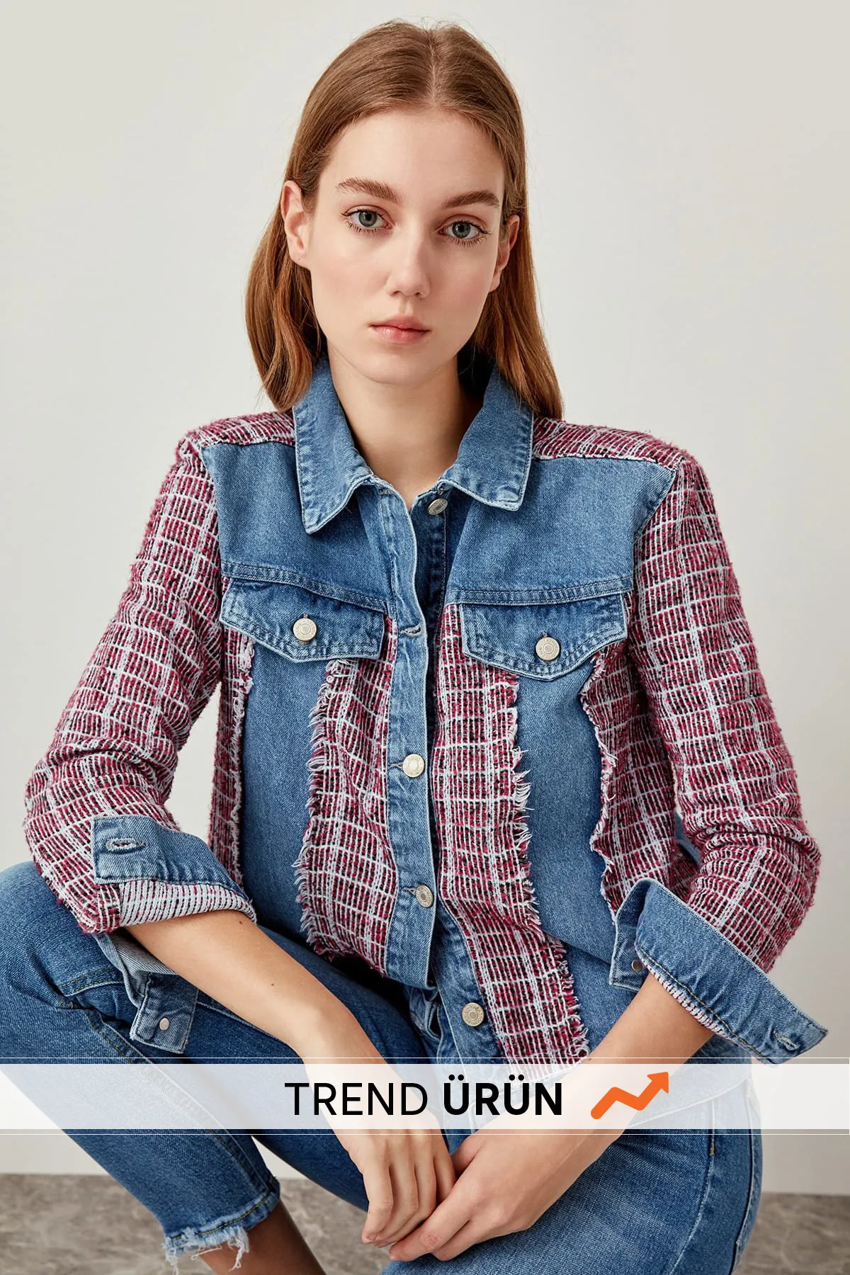 Trendyol синие джинсовые твид куртка TCLSS19LH0009 | Женская одежда