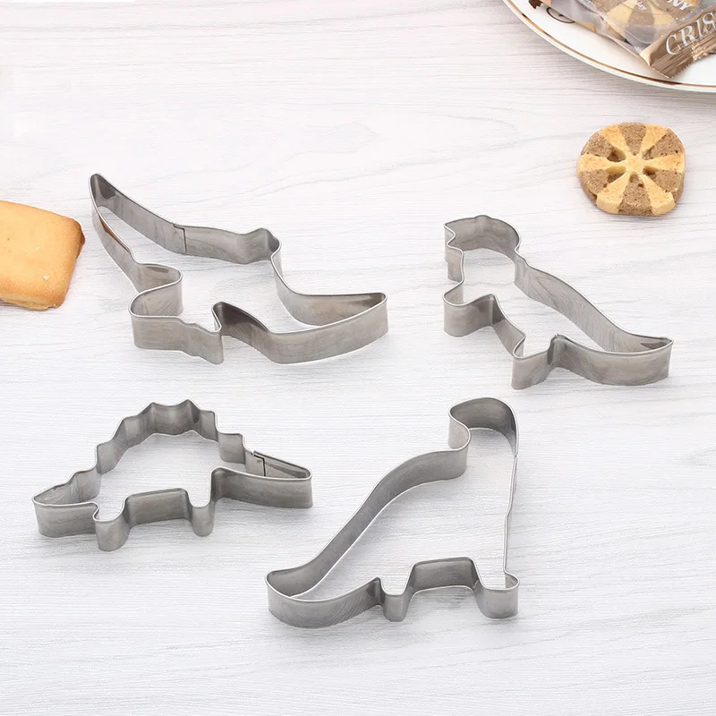 

4 pieces stainless steel dinosaur cookies baked fudge biscuits pastry mold