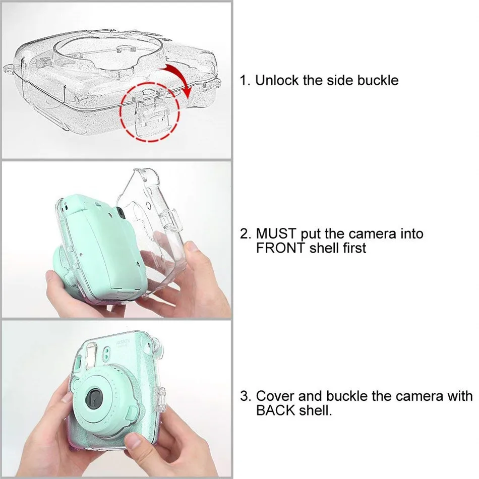 Блестящий прозрачный пластиковый чехол для камеры, защитный чехол для Fujifilm Fuji Instax Mini 9 8 8+ мгновенный с ремешком