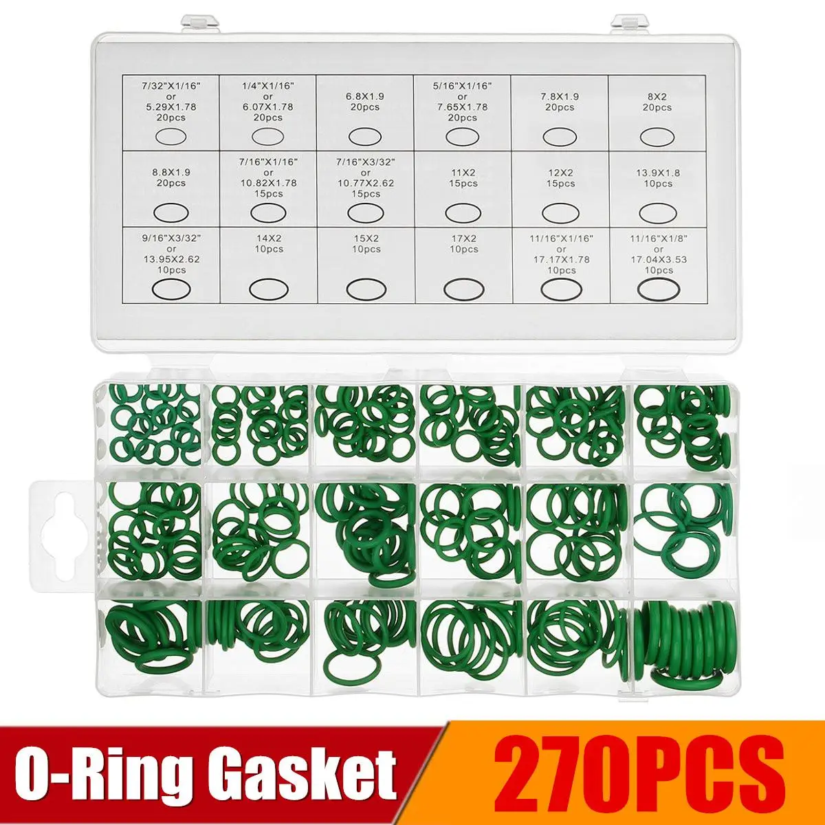 

270Pcs/Lot Nitrile Rubber Gaskets O-Ring Washer Assortment Gasket Seal Kits Hardware High Pressure Temperature Resistance Green