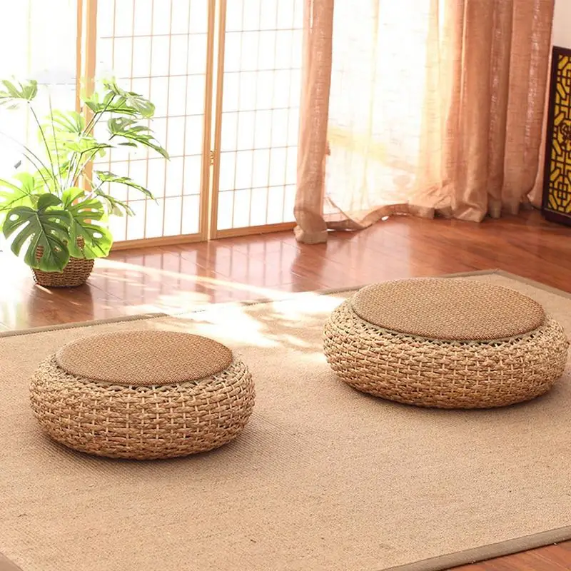 Tatami Straw Cushion Balcony Floor Thick Rattan Cushions Zafu Meditation Grass Futon Round Straw