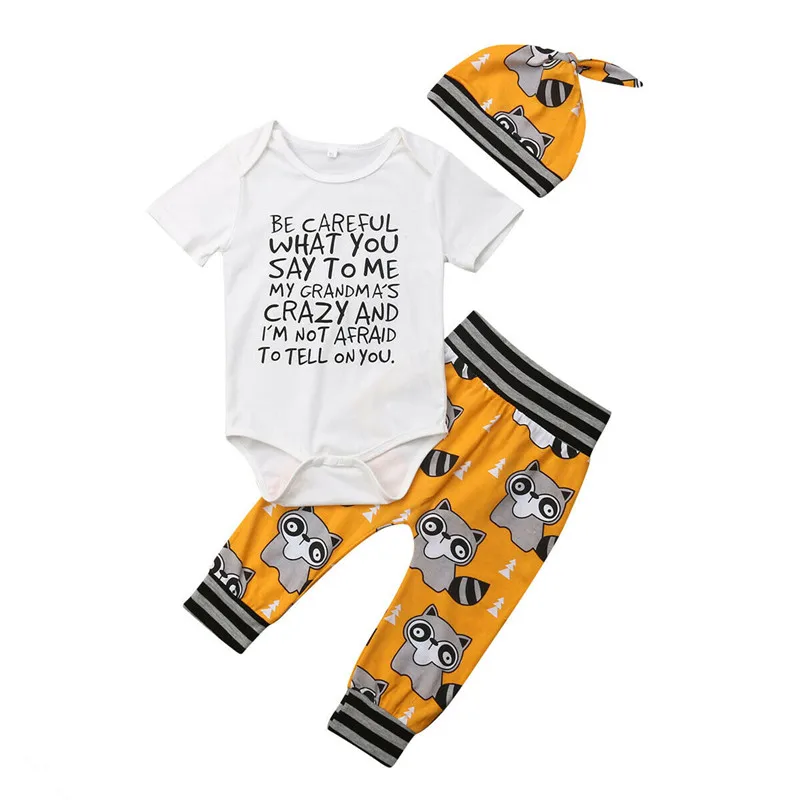 

Newborn Baby Boy Clothes Summer Letter Print Romper Pants Hat Baby Boy Outfit Boys Clothing Set Infant Clothes Boys Set 3-18M
