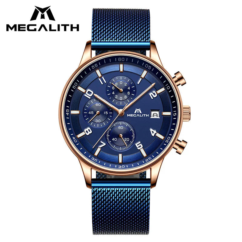 Мегалит модные Для мужчин s часы лучший бренд класса люкс спортивные Для мужчин кварцевые часы Водонепроницаемый Нержавеющая сталь на