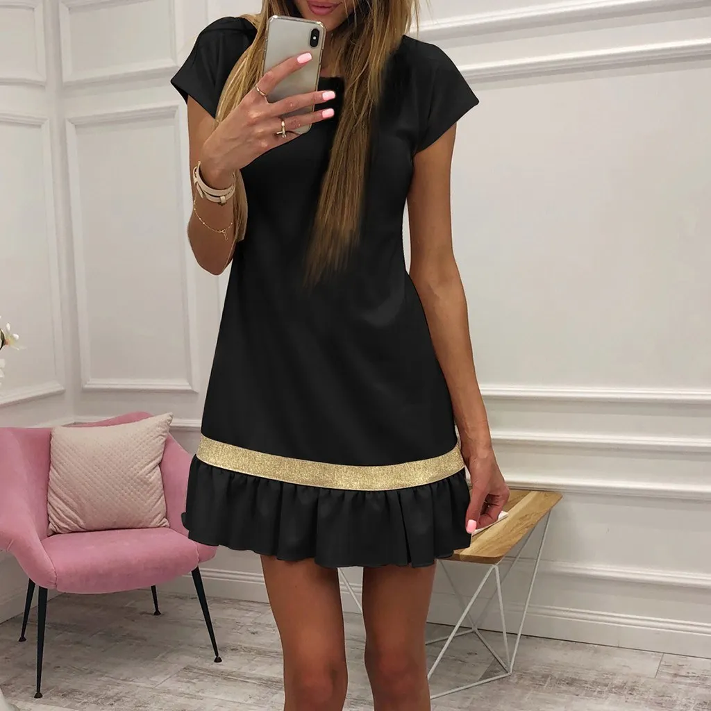 

Short Sleeve Retro Patchwork Casual Shirt Dress Bohemian Women Summer Dress Party Mini Dress