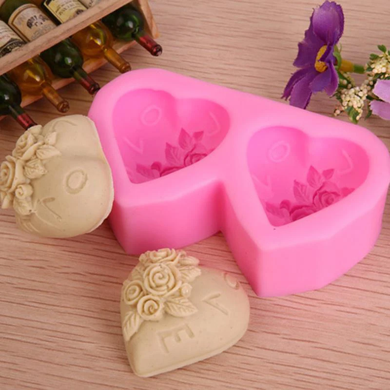 

3d Double Rose Heart Silicone Mold Fondant Soaps Mould DIY Formy Soap Form For Soap Handmade Making Tool Supplies Gift