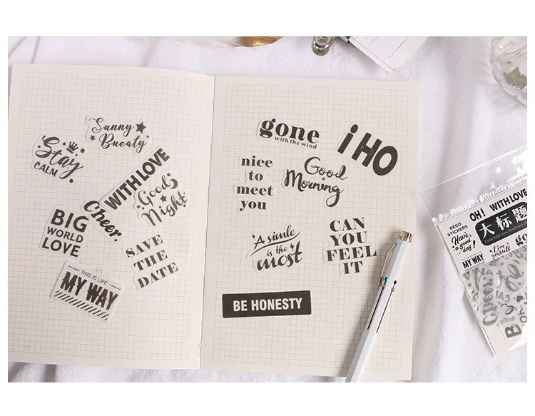 Diary Scrapbook Bullet Journal Stickers For Planner Letter Words Custom Stickers Thank You Hello Seal Label Title Box Stationary