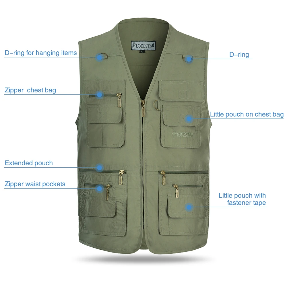 Outdoor Fishing Waistcoat Sleeveless Zipper Fishing Jacket Multi-pockets Hunting Hiking Climbing Fishing Vest for Men